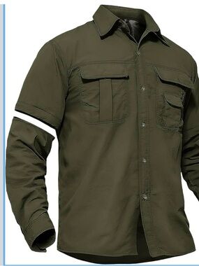 Tacvasen Men's Olive Green Utility Shirt - Size XL Button-Up